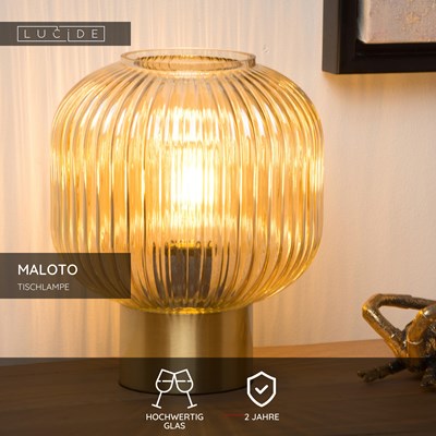 Lucide MALOTO - Tischlampe - Ø 20 cm - 1xE27 - Amber